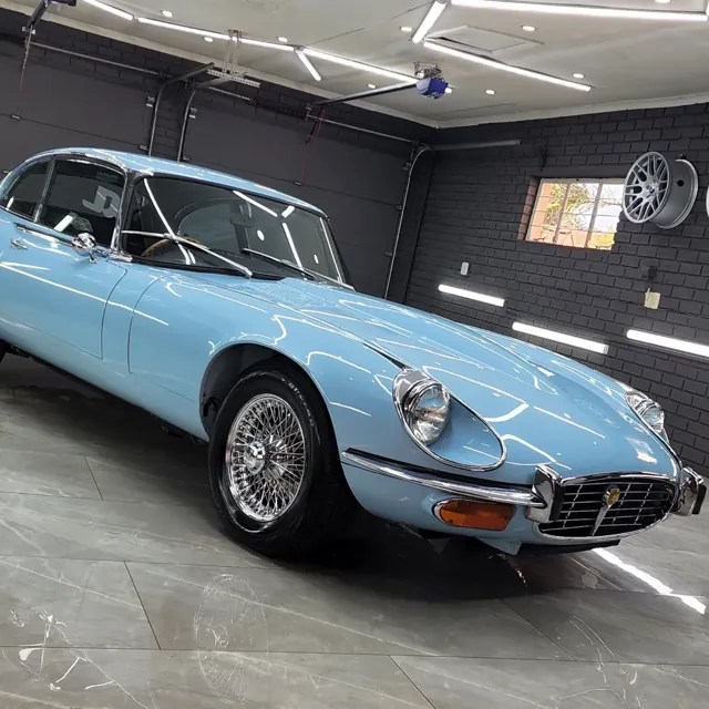 Pale blue classic Jaguar E-Type